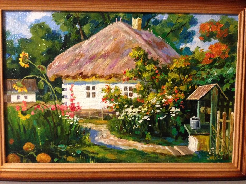 Картина, сільська хатинка, пейзаж, 30х20 см, полотно, олія