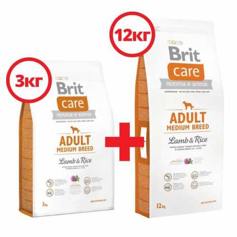 АКЦІЯ 12+3кг Brit Care Adult Medium Breed Lamb Rice корм для собак