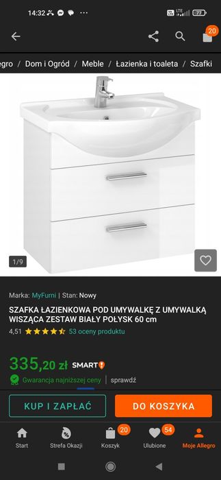 Sprzedam nową szafkę z umywalką 60cm