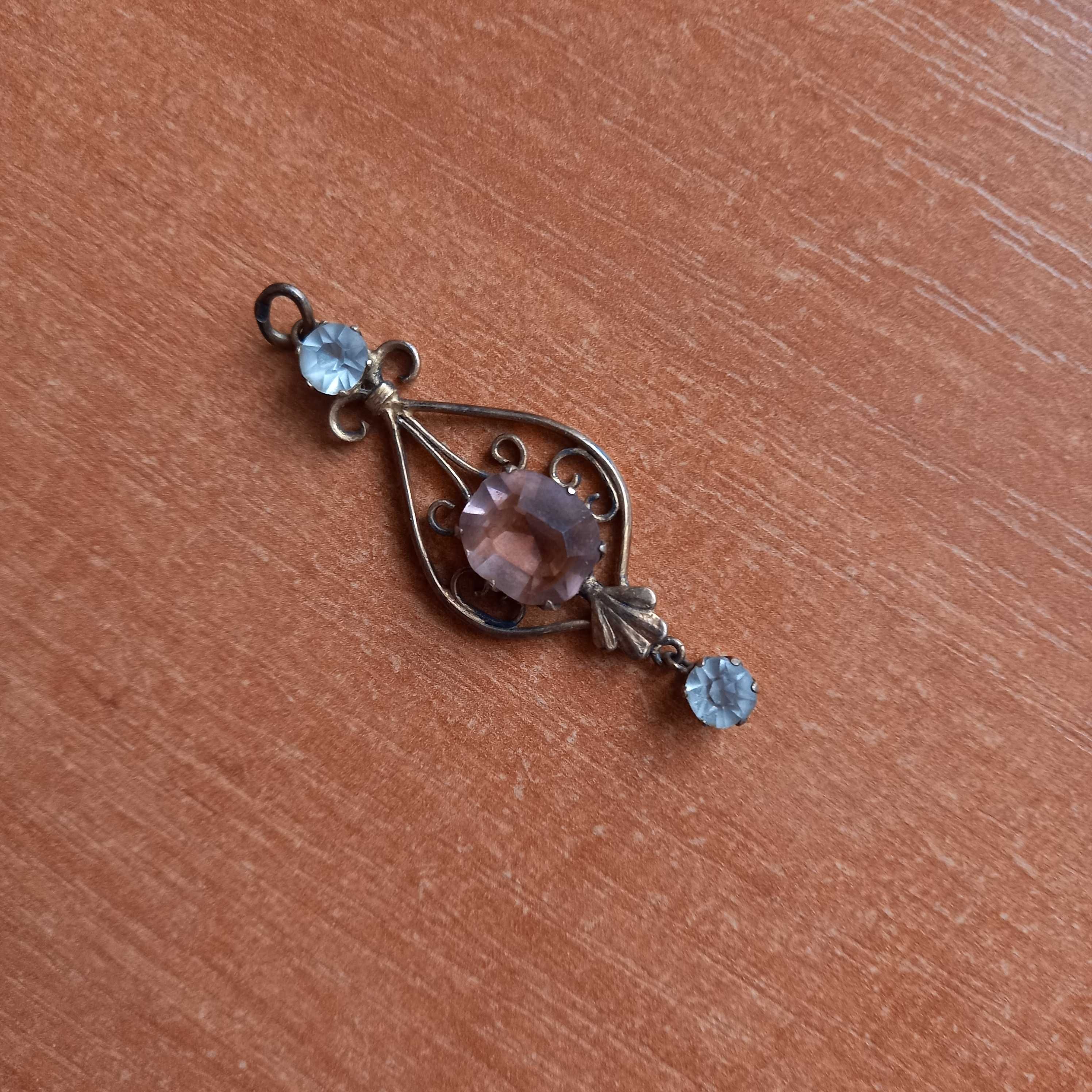 Серебряный кулон подвеска с камнями. 875 проба, позолота, СССР