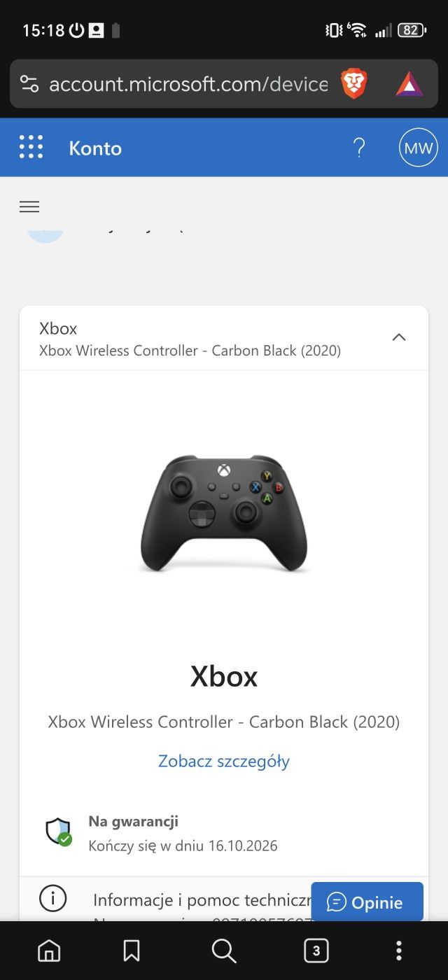 Kontroler MICROSOFT bezprzewodowy Xbox X S Carbon Black na gwarancji