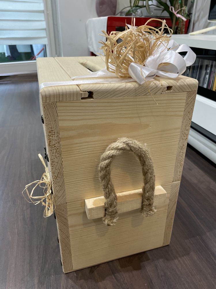 Drewniane pudełko na koperty ślub z otworem