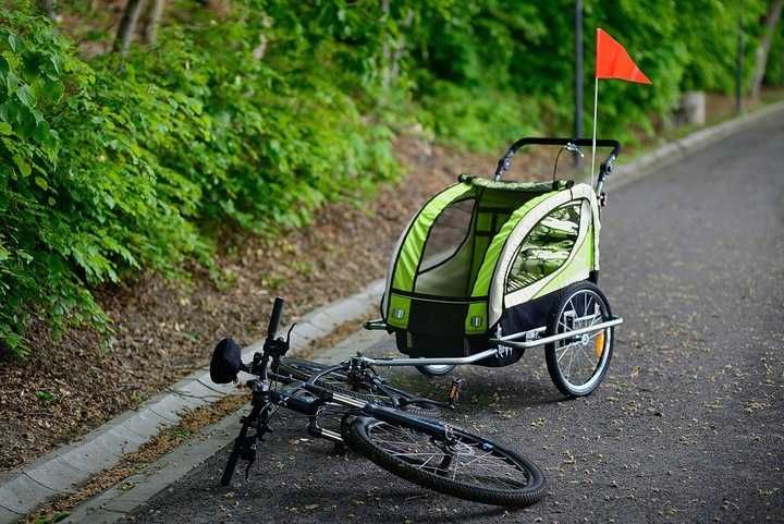 Przyczepka rowerowa 3w1 amortyzowana 2 dzieci LED jogger składana