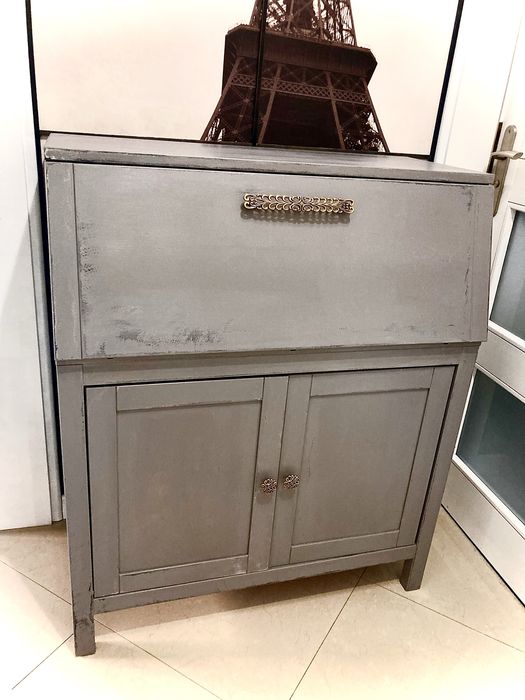 Szaro złoty Sekretarzyk  drewniany biurko  postarzale stylowe