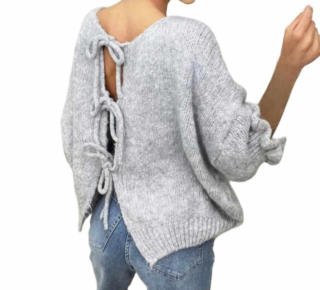 Sweter z wiązaniem rękaw falbanką oversize s-xl