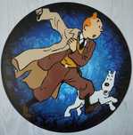 Tintin e Milu pintura original em disco de vinil
