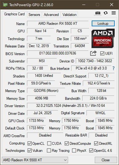 Відеокарта Msi Radeon RX5500XT 4gb
