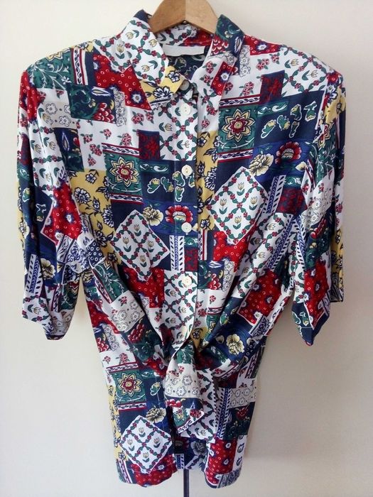 Kolorowa koszula z bawełny, wzory, patchwork, vintage, oversize