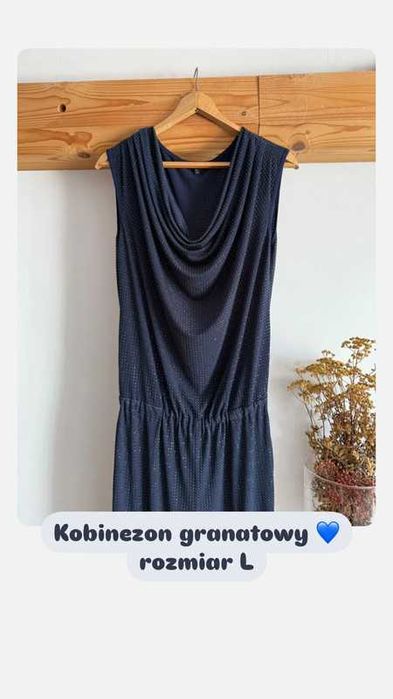 Kombinezon damski na ramiączkach elegancki błyszczący, granatowy L/40