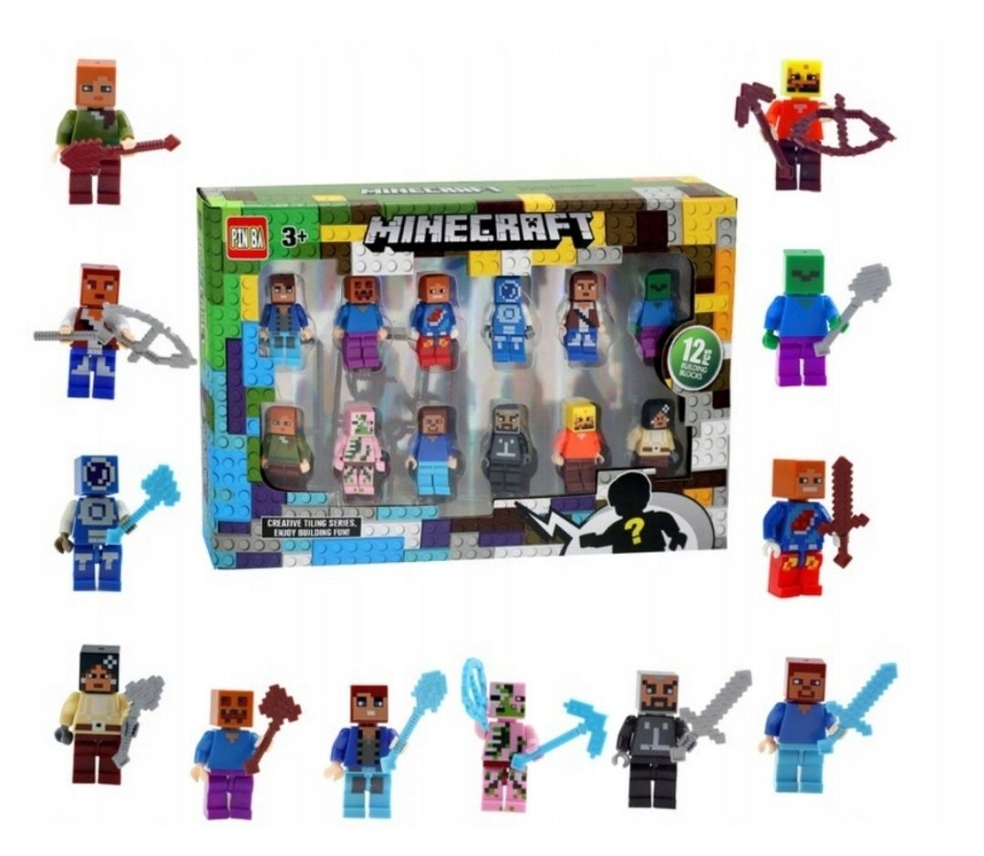 FIGURKI MINECRAFT My World Klocki 12 sztuk DUŻY Zestaw