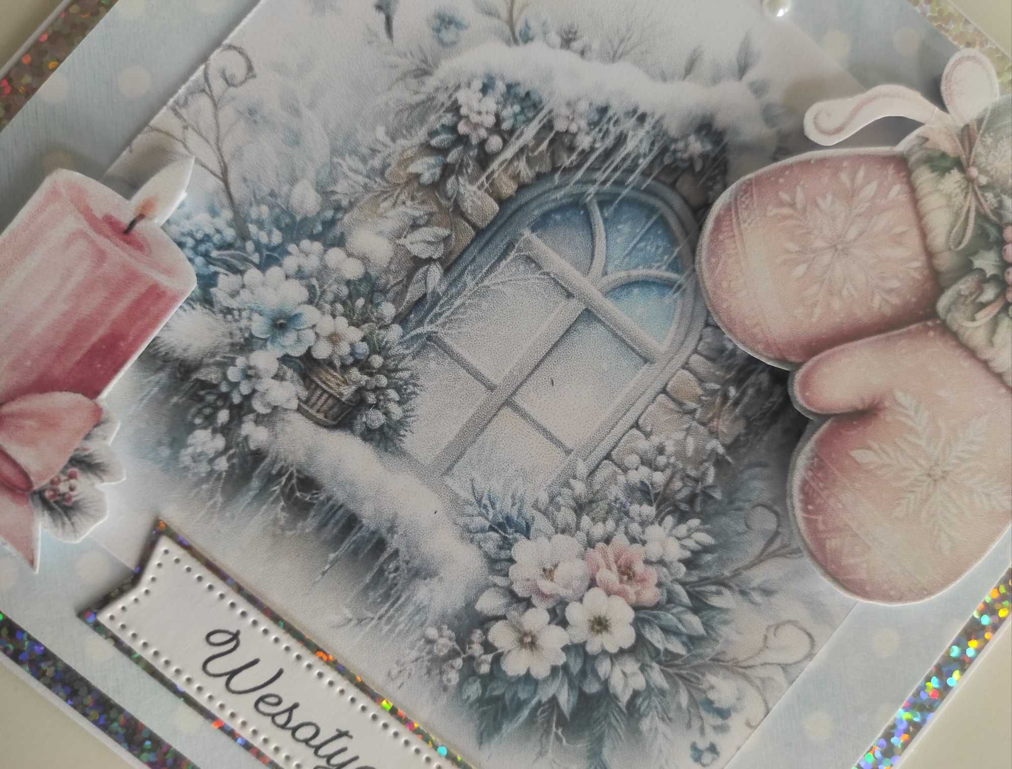 Kartka ręcznie robiona handmade świąteczna Boże Narodzenie zimowa