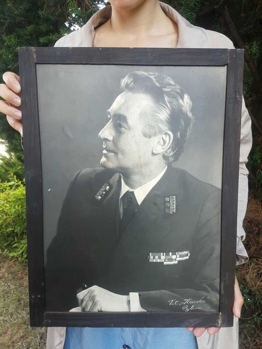 Obraz FOTOGRAFIA PRL Portret Mężczyzny w Mundurze GÓRNICZYM rama 30x41