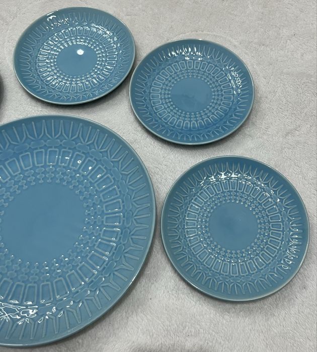 Talerze vintage Pruszków turkusowe zestaw 6 szt. lata 70/80