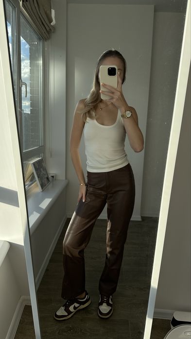 Коричневі шкіряні штани від 19 \ nineteen store