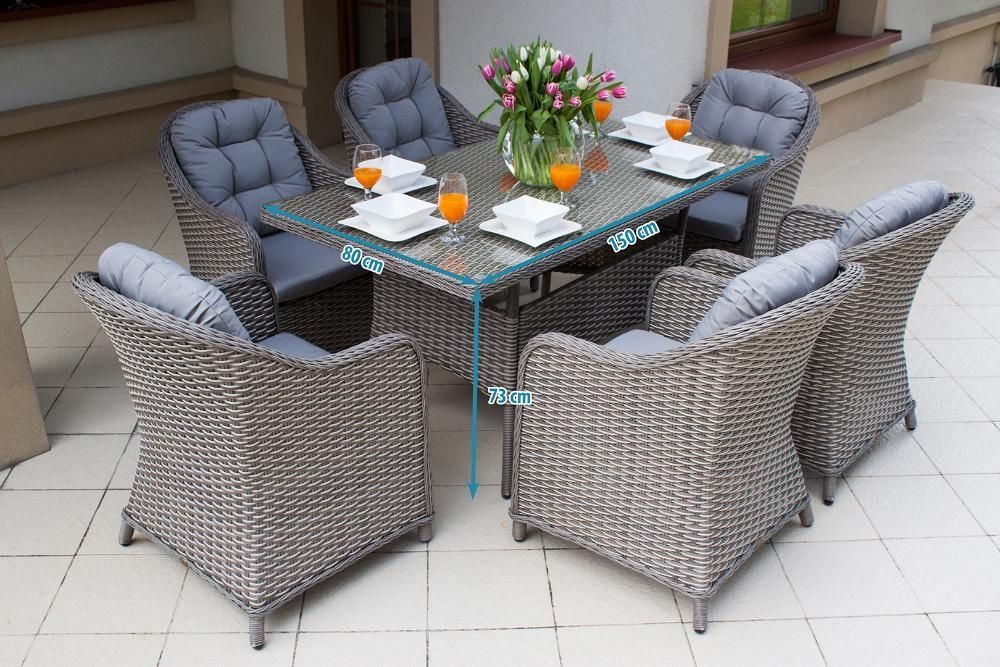 Zestaw obiadowy technorattan stół + 6 foteli