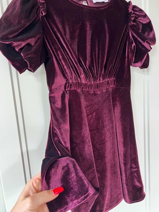 Sukienka welurowa świąteczna Boże Narodzenie Zara– bordo r134 cm 9 lat