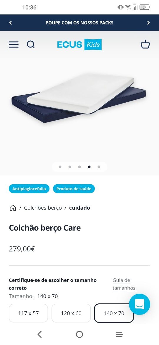 Colchão berço ECUS Care 140 x 70