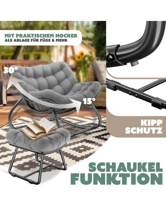 Fotel bujany z podnóżkiem do wewnątrz i na zewnątrz