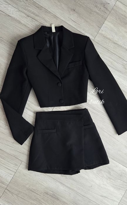 Komplet garniturowy marynarka spodniczko spodenki czarny hollywood