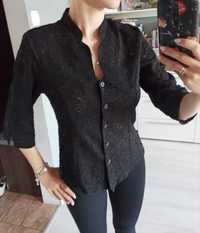 Czarna ażurowa koszula vintage retro 36 38 S/M na guziki