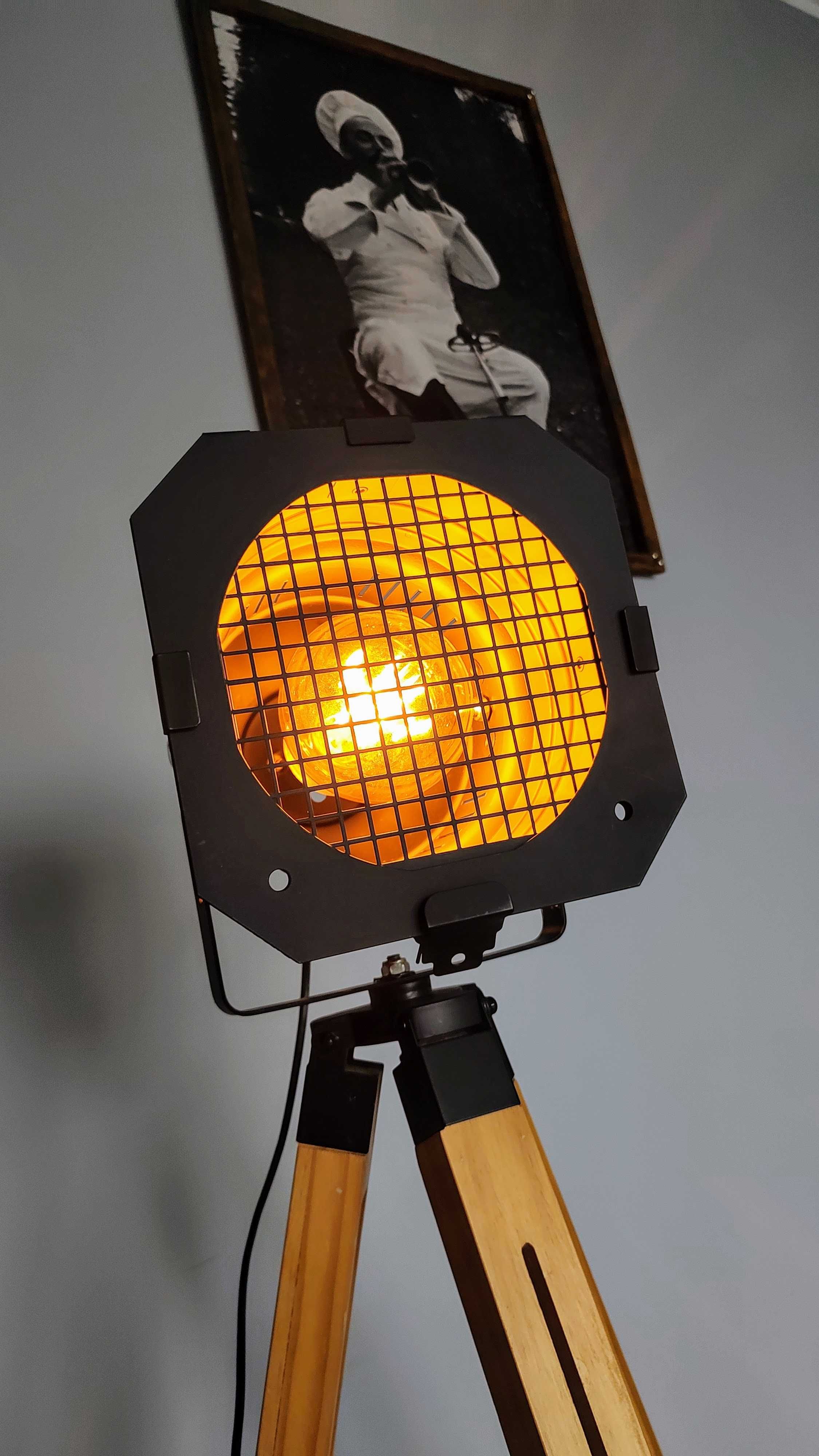 Lampa retro, Par56, lampa trójnóg, loft, żarówka Edison