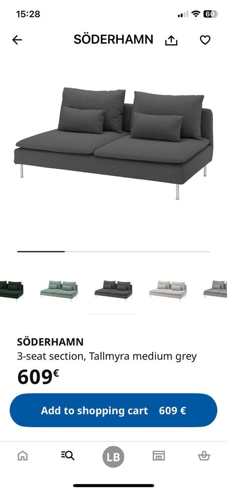 Sofa cinza com chaise longue. Söderhamn IKEA