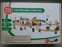 Nowy drewniany zestaw do zabawy z kolejką miasto kolejka tory pociąg