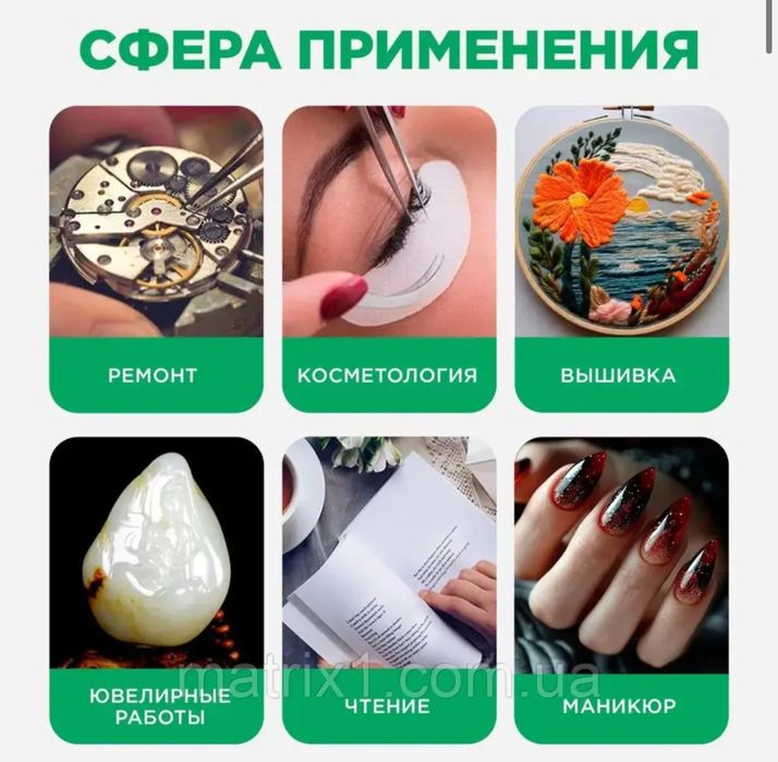 Окуляри лупа збільшувальні з підсвіткою, зі змінними лінзами у футлярі