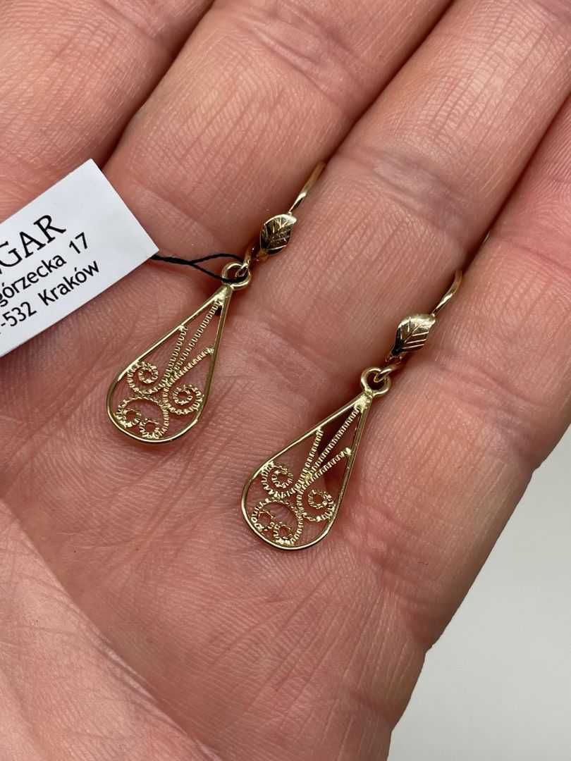 Złote Kolczyki - Filigran - PRL - VINTAGE - 14K - 2,43g - Kraków