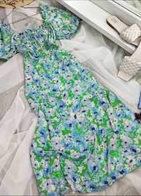 Цветочное платье миди Primark milkmaid рукава фонарики
