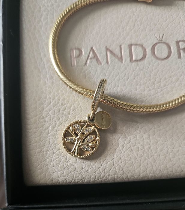 Pandora bransoletka + charms. Platerowane 14k złotem