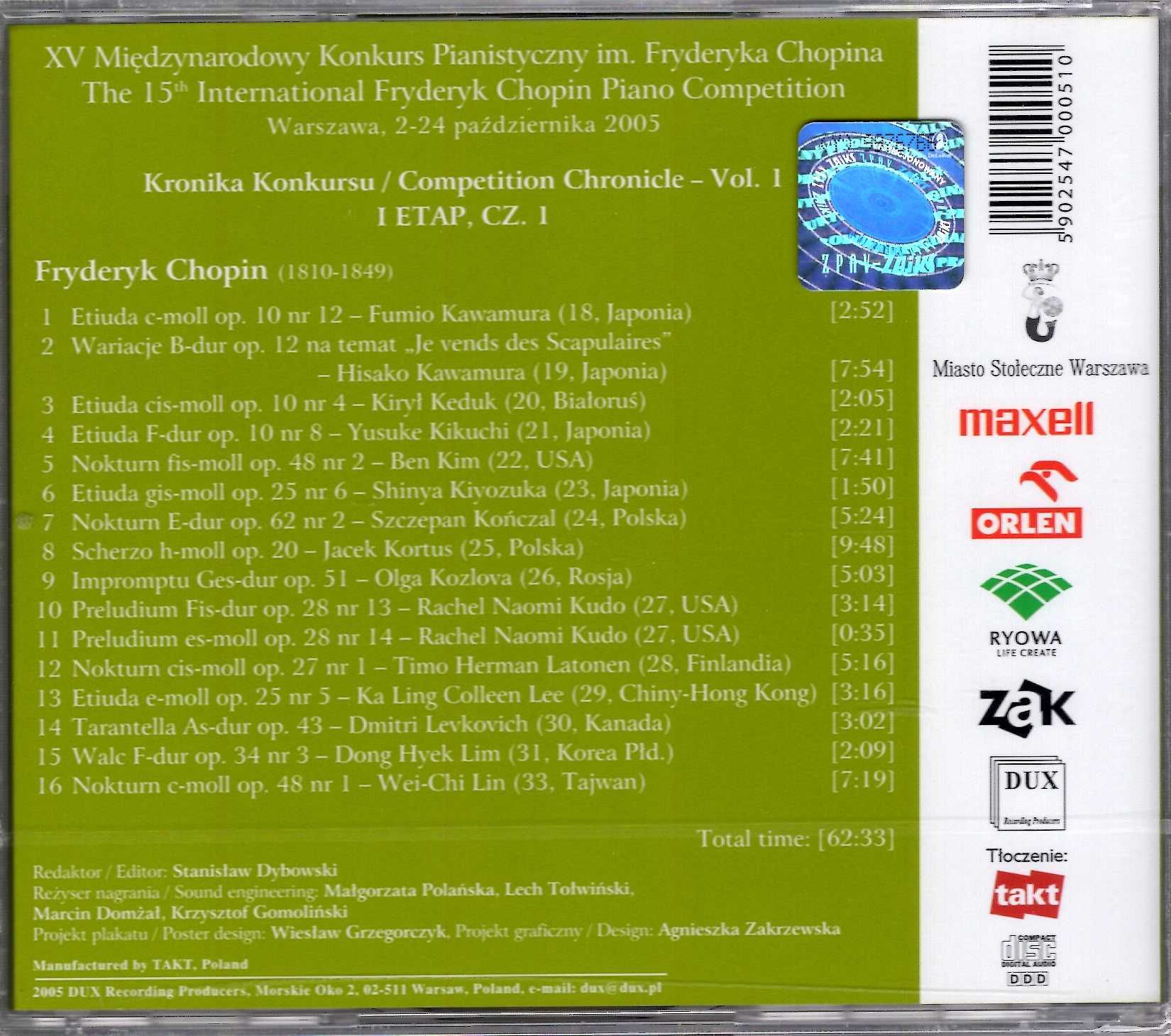 Frédéric Chopin XV Międzynarodowy Konkurs Pianistyczny 2005 Vol.1 (CD)