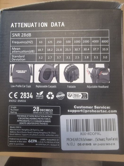 Nauszniki przeciwhałasowe strzeleckie PROHEAR EM016 OC