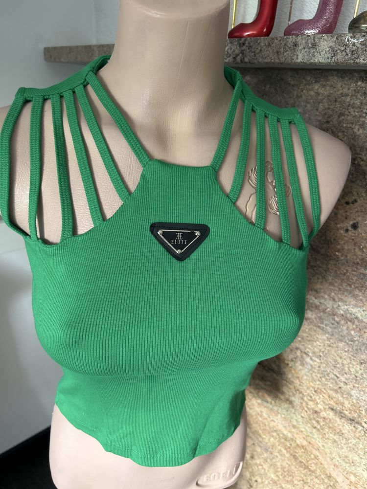 Nowy crop top zielony stylowy kobiecy bawelna