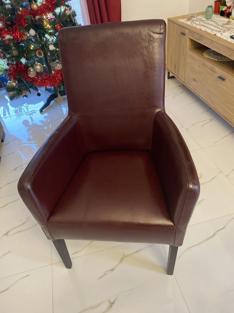 Fotel ze skóry naturalnej ciemny bordo, fotel skorzany