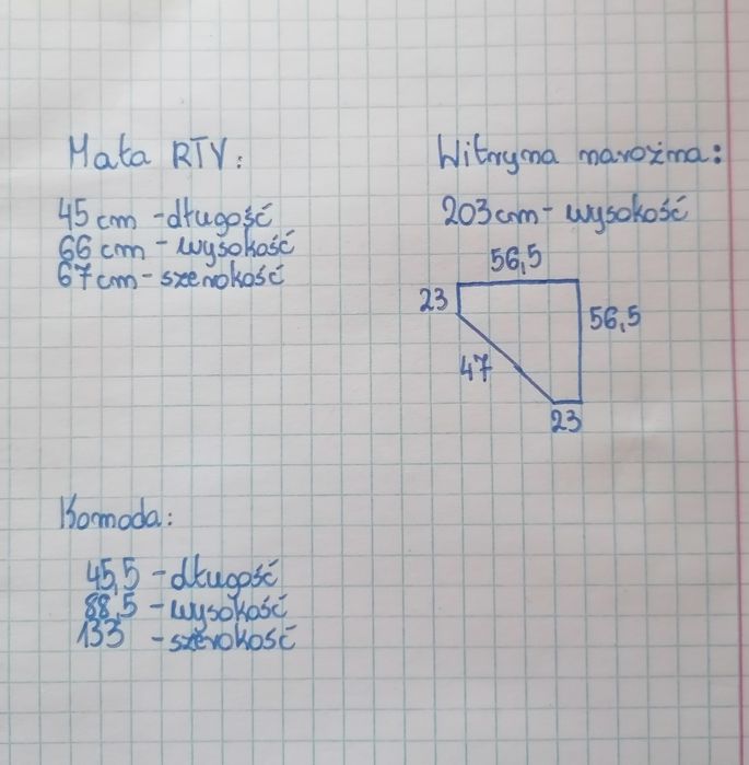 Zestaw mebli komoda, witryna, szafka rtv
