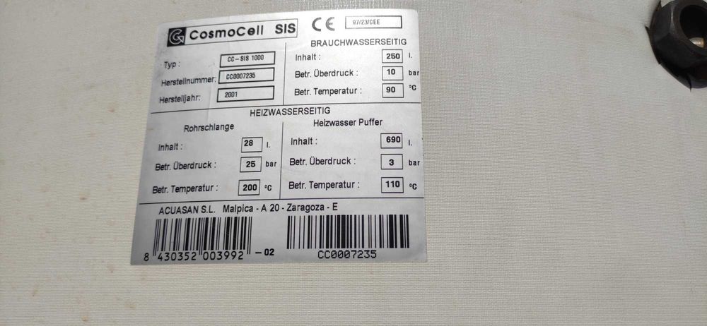 Bufor kombinowany 1000 L bojler nierdzewny COSMOCELL wężownica