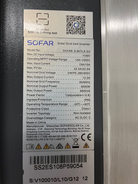 Falownik Sofar 8.8 KTLX-G3, 8 kW, 3-fazowy - jak nowy!