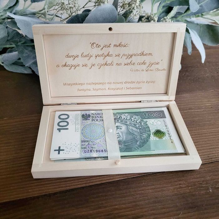 Pudełko koperta na pieniądze ślub obrączki personalizacja