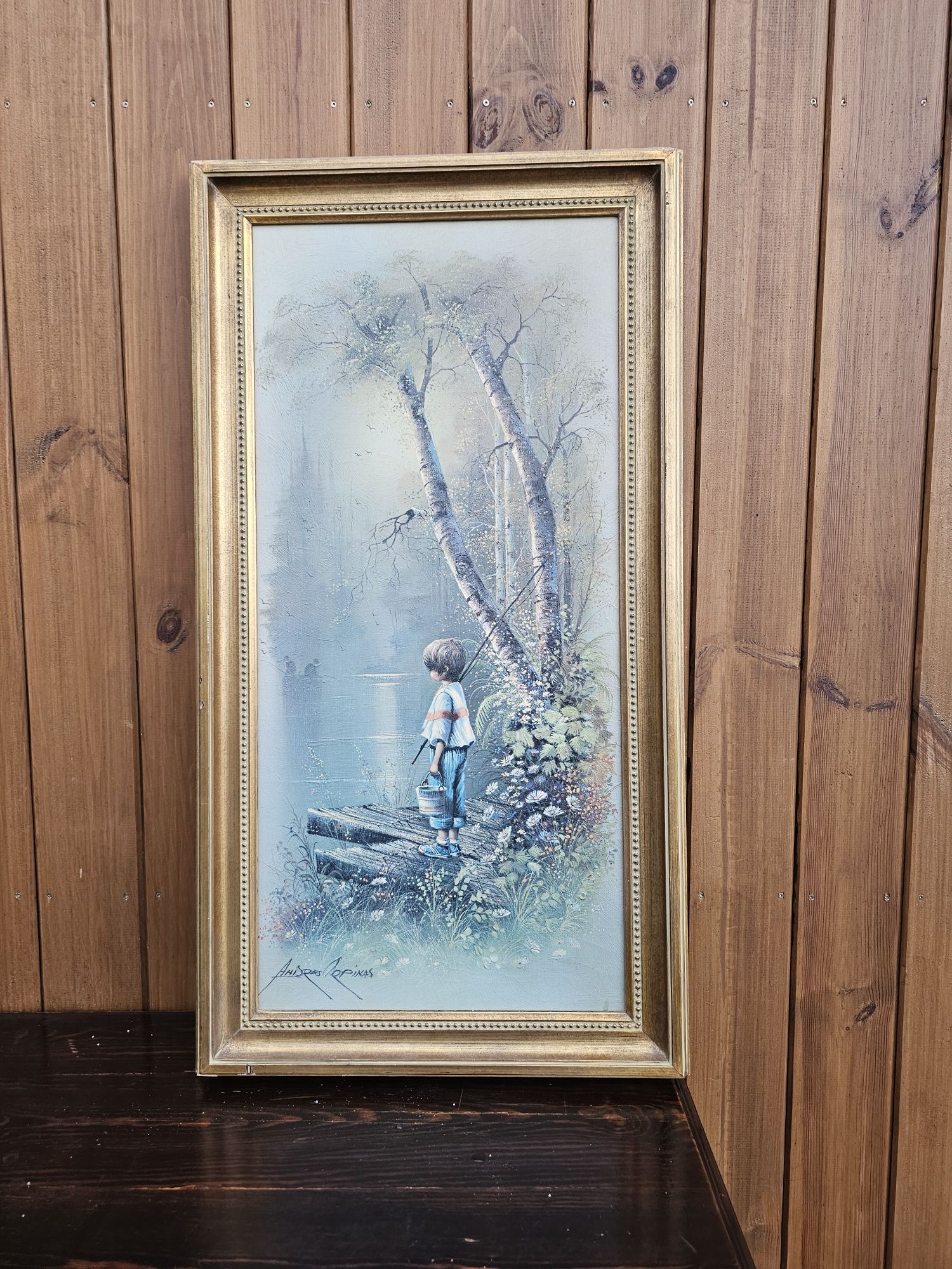 Obraz chłopiec złota rama 47x 86 cm #1420 Stylowy Węgrów