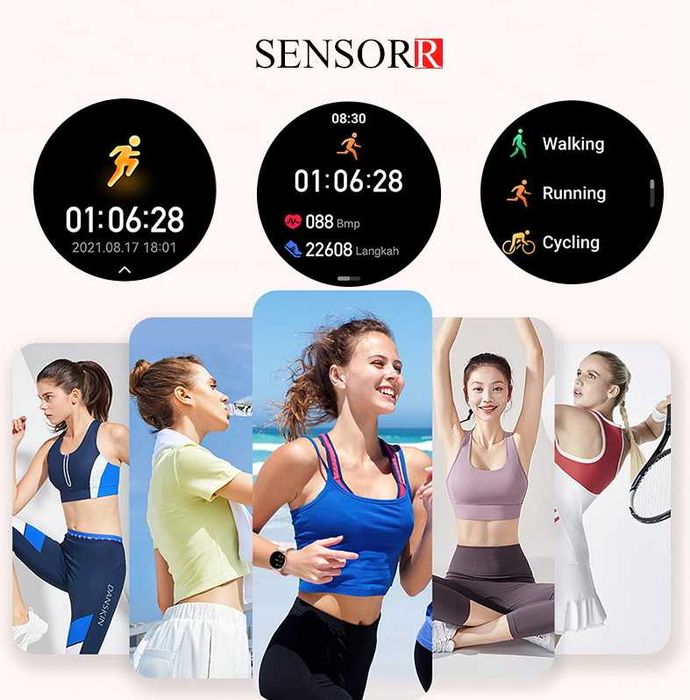 Czarny Zegarek Smartwatch Damski Rozmowy Ciśnienie Pulsometr Sen Kroki