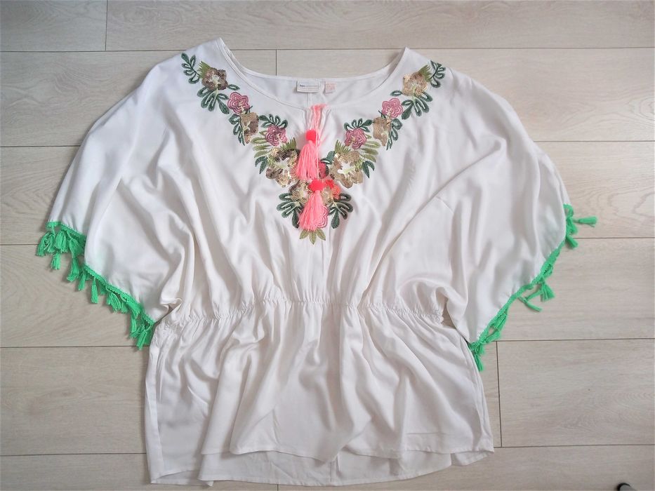 Nowa  bluzka biała wiskozowa z cekinami boho 6/7XL Bonprix