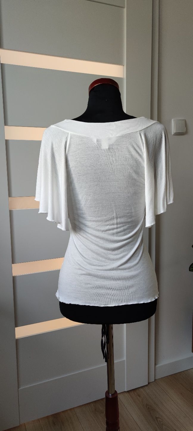 Bluzka top t-shirt S/M H&M biały v-neck luźne rękawy