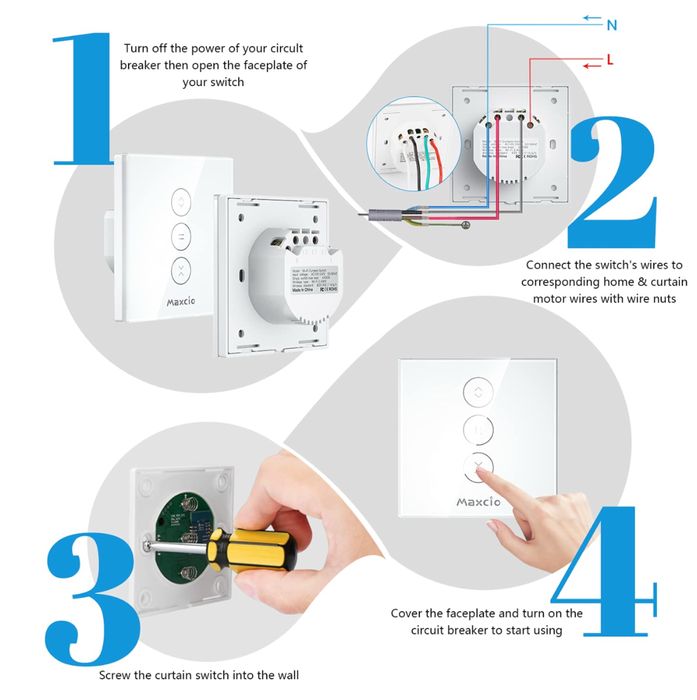 Maxcio inteligentny przełącznik rolet, Wi-Fi 3sztuki