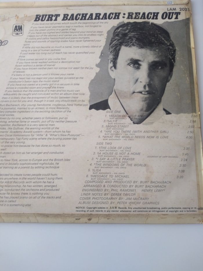 Disco vinil LP de Burt Bacharach : Reach Out