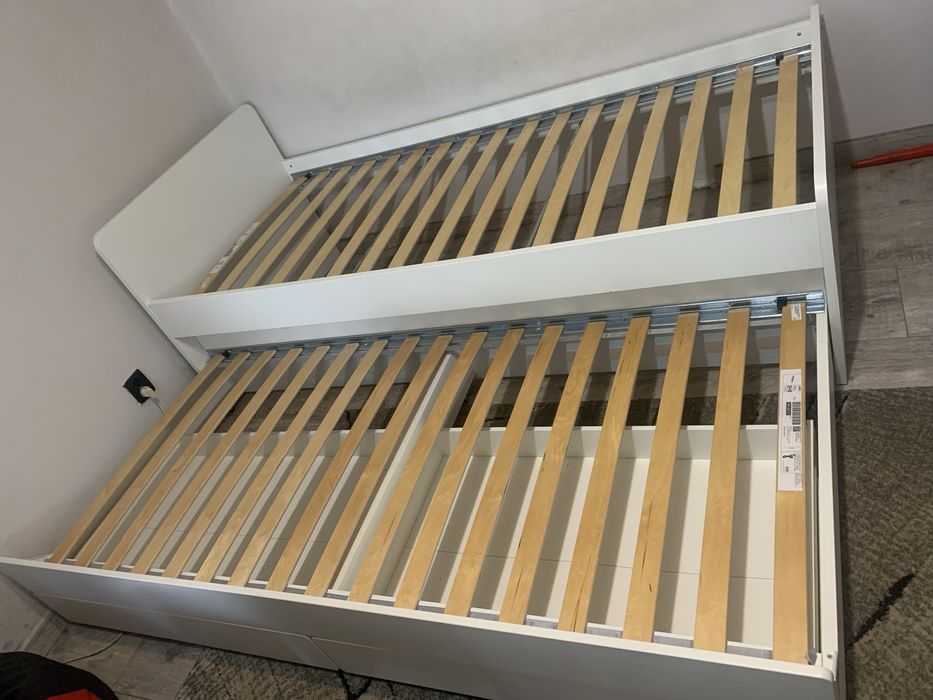 Łóżko ikea slakt podwójne wysuwane z materacami stan super