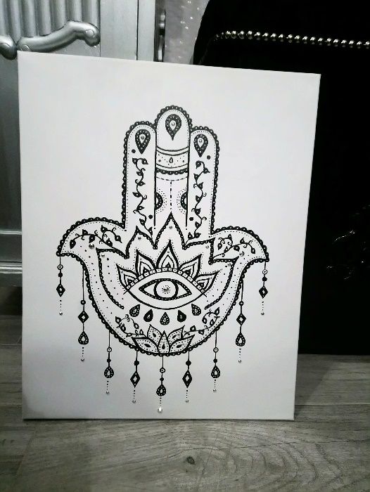Nowy duży obraz 50x40 cm hamsa Hand ręcznie malowany