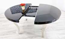 Stół Glamour rozkładany okrągły 130cm/160cm Ludwik SILVER/BLACK