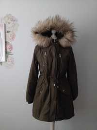 Zielona ciepła kurtka damska płaszcz M L 40 zimowa z kapturem New Look