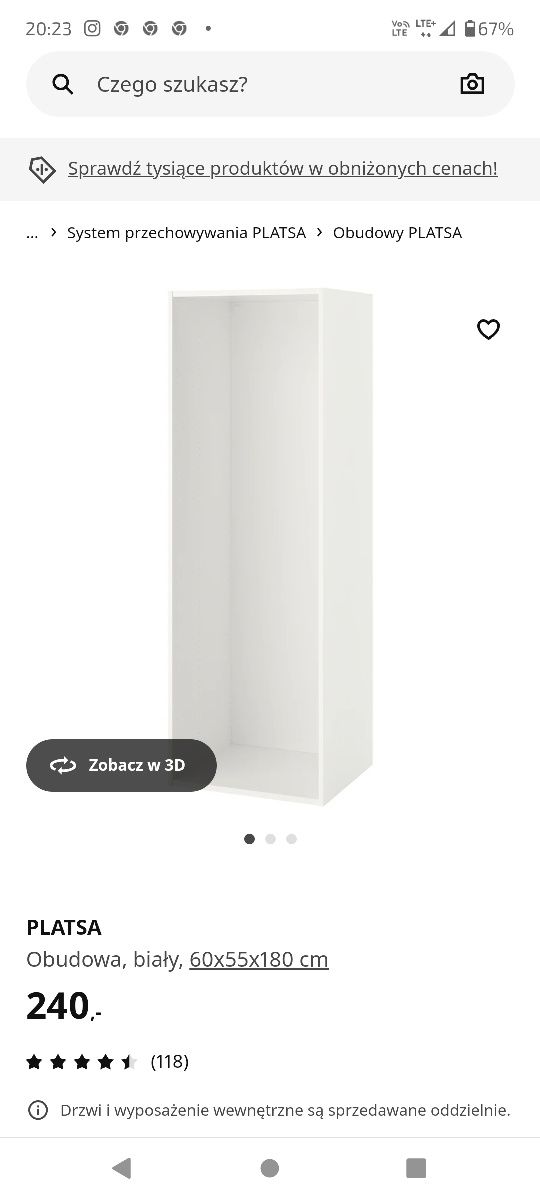 System przechowywania IKEA PLATSA - szafa 60x55x180cm z 3 półkami